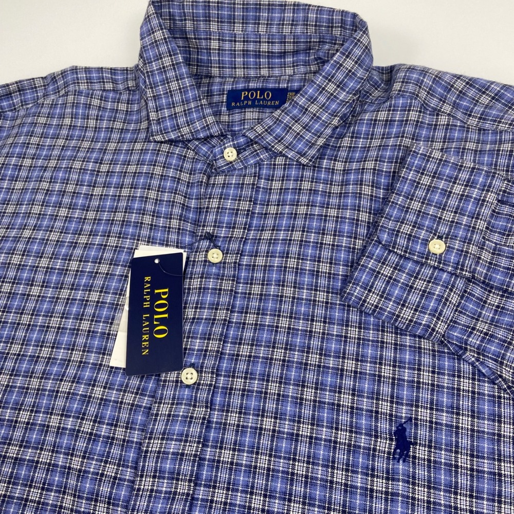 Polo Ralph Lauren Mens 2XB Blue Plaid Peached Cotton Twill Shirt NWT Preppy